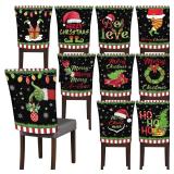 Mindsoft 10 Pcs Lime Green Christmas Chair Covers Merry Christmas Chair Back Covers Washable Black Red and Lime Green Xmas Slipcovers for Xmas Home Dining Room Dinner Supplies Party Decorations