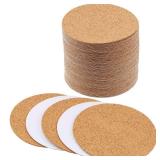 60 Pieces Self Adhesive Cork Coasters Squares/Round 4 x 4 Cork Mats Backing Sheets for DIY Coasters Crafts Backing Tiles Supplies(Round)