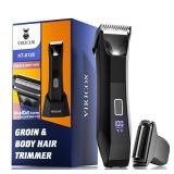 VIKICON 2-in-1 Manscape Trimmer & Shavers for Men: No-Nick Full Body Electric Razor for Pubic, Balls, Back Hair w/Dual-Head Trimmer & Foil Blades - Waterproof Groomer Kit w/Light, Travel Lock & Pouch