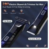 VIKICON 2-in-1 Manscape Trimmer & Shavers for Men: No-Nick Full Body Electric Razor for Pubic, Balls, Back Hair w/Dual-Head Trimmer & Foil Blades - Waterproof Groomer Kit w/Light, Travel Lock & Pouch