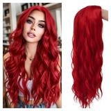 Baruisi Red Wig Long Wavy Middle Part Red Wigs for Women Natural Synthetic Replacement Hair