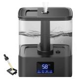 KZF Top Fill Humidifiers for Bedroom & 60H Runtime - Cool Mist Humidifier, 3 Mist Levels, 8H Timer, Essential Oil Tray, Humidity Display, Quiet for Bedroom, Baby, Plants, Large Room (Black, 6L)