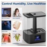 KZF Top Fill Humidifiers for Bedroom & 60H Runtime - Cool Mist Humidifier, 3 Mist Levels, 8H Timer, Essential Oil Tray, Humidity Display, Quiet for Bedroom, Baby, Plants, Large Room (Black, 6L)