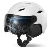 Odoland Ski Helmet with 2-in-1 Visor Goggles, Light Weight Snowboard Helmet for Men Women, Snow Sport Helmets for Skiing, Skating, Snowboarding,White,M