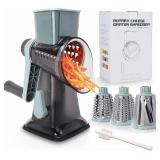 Rotary Cheese Grater Multi-Purpose Stainless Steel Shredder- Cheese Grater With handle Effortless Grating of Vegetables, Nuts and Fruits,with Suction Base and Cleaning Brush (blue)