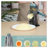Rotary Cheese Grater Multi-Purpose Stainless Steel Shredder- Cheese Grater With handle Effortless Grating of Vegetables, Nuts and Fruits,with Suction Base and Cleaning Brush (blue)