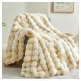 BEDELITE Faux Fur Throw Blanket for Couch, Decorative Tie-Dye Khaki Plush Bubble Blanket - Super Soft & Cozy Fluffy Faux Rabbit Fur Blanket for Women Gift, 50x60 Inches