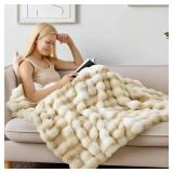 BEDELITE Faux Fur Throw Blanket for Couch, Decorative Tie-Dye Khaki Plush Bubble Blanket - Super Soft & Cozy Fluffy Faux Rabbit Fur Blanket for Women Gift, 50x60 Inches