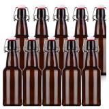 KITGLASCUP Amber Beer Bottles with Flip Caps, 12oz 10 Pack Glass Bottle with Swinging Top for Airtight Lids, Home Brewing and Fermentation Kombucha, Vanilla Extract, Beverage, Water, Kefir