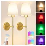 Laiebri Battery Operated Wall Sconce Set of 2, Wireless Wall Sconce with Rechargeable Bulbs and Remote, 15 Colors & Dimmable, Gold Sconces Wall Decor for Bedroom Living Room Hallway