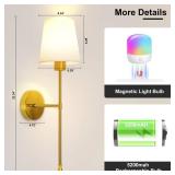Laiebri Battery Operated Wall Sconce Set of 2, Wireless Wall Sconce with Rechargeable Bulbs and Remote, 15 Colors & Dimmable, Gold Sconces Wall Decor for Bedroom Living Room Hallway