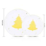 WDF 50Pieces Gold Plastic Plates-Christmas Tree Plastic Plates-Heavyweight White and Gold Disposable Plates for Christmas