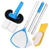 TidyMister 5-in-1 Spa Cleaning Set - Hot Tub Small Pools Maintenance Accessories Kit - Skimmer Net, Round Brush, 2ft Pole, Scrub Glove and Scum Absorber