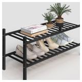 Z&L HOUSE 2-Tier Shoe Rack for Closet, Stackable Bamboo Shoe Rack for entryway, Hallway, Bathroom, Multifunctional Utility Free Standing Shoe Shelf Black