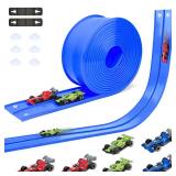 HACOCOLA 15 Ft Double Sided Flexible Race Track Set with 6 Toy Cars for Kids (Blue)