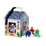 Melissa & Doug Take-Along Wooden Doorbell Dollhouse - Doorbell Sounds, Keys, 4 Poseable Wooden Dolls Portable Doll House, Doorbell House for Kids Ages 3+