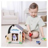 Melissa & Doug Take-Along Wooden Doorbell Dollhouse - Doorbell Sounds, Keys, 4 Poseable Wooden Dolls Portable Doll House, Doorbell House for Kids Ages 3+