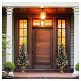 Decoway 4ft Christmas Tree Pre-Lit Artificial Mini Trees with Gold Pot Base, Flocked Snow 70 Warm White Led Lights Pine Cones Red Berries, for Entrances, Home Decorations Holiday Decor