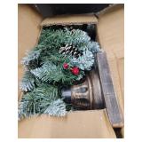 Decoway 4ft Christmas Tree Pre-Lit Artificial Mini Trees with Gold Pot Base, Flocked Snow 70 Warm White Led Lights Pine Cones Red Berries, for Entrances, Home Decorations Holiday Decor