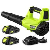 Leaf Blower, Electric Cordless Leaf Blower with 2 Batteries and Charger, 2 Speed Mode, Lightweight Cordless Blower for Blowing Leaves, Patio Cleaning, Blowers for Lawn Care and Dust