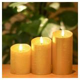 ANGELLOONG Gold Flameless Candles with Remote, Real Wax Battery Operated Electir LED Pillar Candles with Timer for Valentines Wedding Party Home Decor Halloween Christmas, Set of 3
