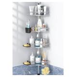 Corner Shower Caddy Tension Pole: 4tier adjustable Rustproof Bathroom Organizer Shelves - Bathtub shampoo rack 43.5-120 inch