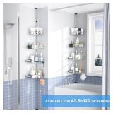 Corner Shower Caddy Tension Pole: 4tier adjustable Rustproof Bathroom Organizer Shelves - Bathtub shampoo rack 43.5-120 inch
