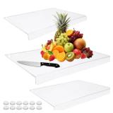 3 PACK Acrylic Cutting Board with Counter Lip in 2 Large and XL, Clear Cutting Board with Non-slip Pad for Countertop, Acrylic Chopping Board with Counter Lip for Kitchen Essential Gadgets