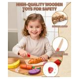 KONYXALU Wooden Play Food Set for Kids Kitchen - Pretend Cutting Toys with Fruits, Vegetables, Meat & Bakery - Montessori Sorting Toy for Boys & Girls Ages 3-8 - Ideal Gift for Christmas & Birthday