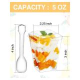 NEEBAKE 60 Sets 5oz Dessert Cups with Lids and Spoon - Parfait Cups with Lids for Appetizer for Party, Plastic Mini Dessert Cups with Spoons Clear with Lids