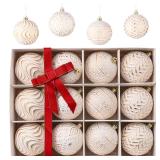 12PCS Christmas Tree Ball Ornament Set 3.15inch Vintage Neutral White Shatterproof Foam Hanging Christmas Ball Ornaments for for Xmas New Year Birthday Home Party Supplies (White)