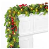 Amazqi 6FT Pre-Lit Christmas Garland with 30 LED Lights & 8 Modes, Lighted Norfolk Pine Garlands Christmas Decorations for Stairs Fireplace Window Wall, Garland for Holiday Indoor Mantle Decor