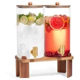 2 PCS 1.5 Gallon Drink dispenser, Glass Beverage Dispenser With Wood Stand, Large Water Drink Dispensers for Parties With Stainless Steel Spigot, Ideal for Lemonade,Juice, Tea, and Party Drinks