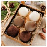 HyDren 6 Pcs Velvet Christmas Ball Ornaments 4 Inches Large Flocked Christmas Tree Hanging Ornaments Shatterproof Xmas Bulbs for Home Xmas Tree Party Decor(Beige, Light Brown, Dark Brown)