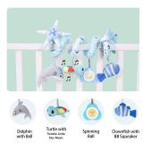 Upscale Trail Deluxe 5-Piece Spiral Plush Toy Set - Cute Hanging Baby Rattle Animals including Shark Ideal Stroller, Crib Mobile, & Car Seat Toys for Babies 0-6 months up to 1 Year Coral Blue