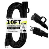 16/3 Black Indoor Outdoor Extension Cord 10 Ft Waterproof, Extension Cord with 3 Prong Grounded Plug,13A 1625W 16AWG SJTW, Flexible Weatherproof Power Cable for Offices, Gardens and Lawns