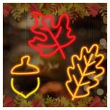 ROCEEI 3 Pcs 2025 Thanksgiving Neon Sign Fall Window Lights Autumn Decor Maple Leaf Acorn Neon LED Lights Thanksgiving USB Wall Bar Living Room Decoration for Autumn Party Holiday Bedroom Gifts