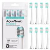 AquaSonic Standard Replacement Brush Heads | ADA Accepted | for Normal & Sensitive Teeth | Compatible with Many AquaSonic Toothbrush Handles (8 Pack White)