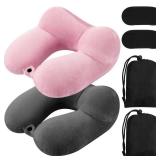 Sintuff 2 Pack Inflatable Travel Pillow for Airplanes Inflatable Neck Flight Pillows with Compact Bag and Blindfold for Traveling, Airplane, Train, Car, Office(Dark Gray and Light Pink)