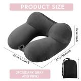 Sintuff 2 Pack Inflatable Travel Pillow for Airplanes Inflatable Neck Flight Pillows with Compact Bag and Blindfold for Traveling, Airplane, Train, Car, Office(Dark Gray and Light Pink)