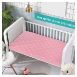 2 Pack Pack and Play Mattress Protector Sheets Fitted Waterproof Playard Mattress Pad Cover, Compatible with Graco Pack n Play & Dream On Me & Pamo Babe, Playpen/Playard Sheet, Gray&Pink, 39\" x 27\"