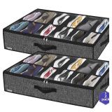 Onlyeasy Sturdy Under Bed Shoe Storage Organizer, Set of 2, Fit 12 to 24 Pairs, Underbed Shoes Closet Storage Solution with Clear Window, Breathable, L29.3 x W23.6 x H5.9, Linen-like Black, MXAUBSB2P