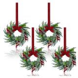 Small Christmas Wreaths 4Pcs, 10 Inch Mini Wreaths for Kitchen Cabinets, Christmas Door Wreath, Small Christmas Wreath for Fireplace Window Farmhouse Indoor Home Decorations