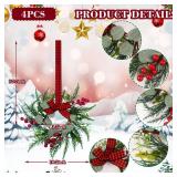 Small Christmas Wreaths 4Pcs, 10 Inch Mini Wreaths for Kitchen Cabinets, Christmas Door Wreath, Small Christmas Wreath for Fireplace Window Farmhouse Indoor Home Decorations