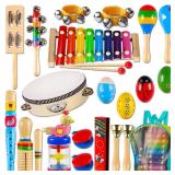 LOOIKOOS Toddler Musical Instruments,Wooden Percussion Instruments Toy for Kids Preschool Educational Musical Toys Set for Boys and Girls with Storage Bag