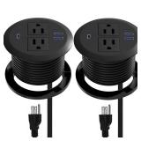 2 Pack Desktop Power Grommet,PD20W Fast Charging USB-C.3-inch Round Flush-Mount Desk Outlet,Meeoueoiu Recessed Grommet Outlet,3 USB Ports,2 AC Outlets,ETL Listed,6.5-FT Cord,Black