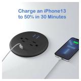 2 Pack Desktop Power Grommet,PD20W Fast Charging USB-C.3-inch Round Flush-Mount Desk Outlet,Meeoueoiu Recessed Grommet Outlet,3 USB Ports,2 AC Outlets,ETL Listed,6.5-FT Cord,Black
