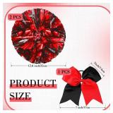 Hanaive Cheerleading Pom Poms and Large Cheerleader Hair Bow 12 Inch Large Metallic Cheer Cheerleader Pom Poms for Sports Team Spirit Cheering(Red and Black Mixed,Matte)