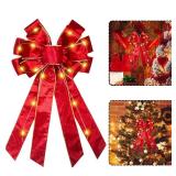 Hying Large LED Christmas Bows for Wreath, Christmas Wreath Bow with LED Lights Winter Holiday Tree Topper Bows for Front Door Anniversary Wedding Decoration Supplies