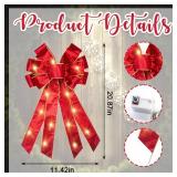 Hying Large LED Christmas Bows for Wreath, Christmas Wreath Bow with LED Lights Winter Holiday Tree Topper Bows for Front Door Anniversary Wedding Decoration Supplies